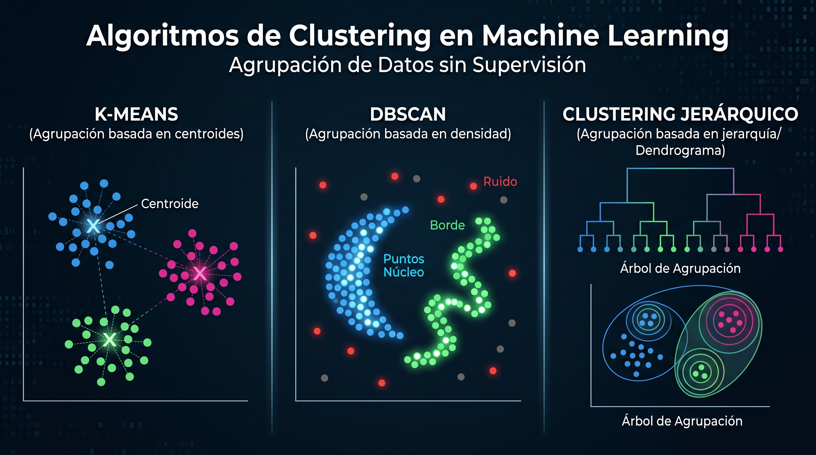 Algoritmos de clustering K-means DBSCAN y jer&aacute;rquico