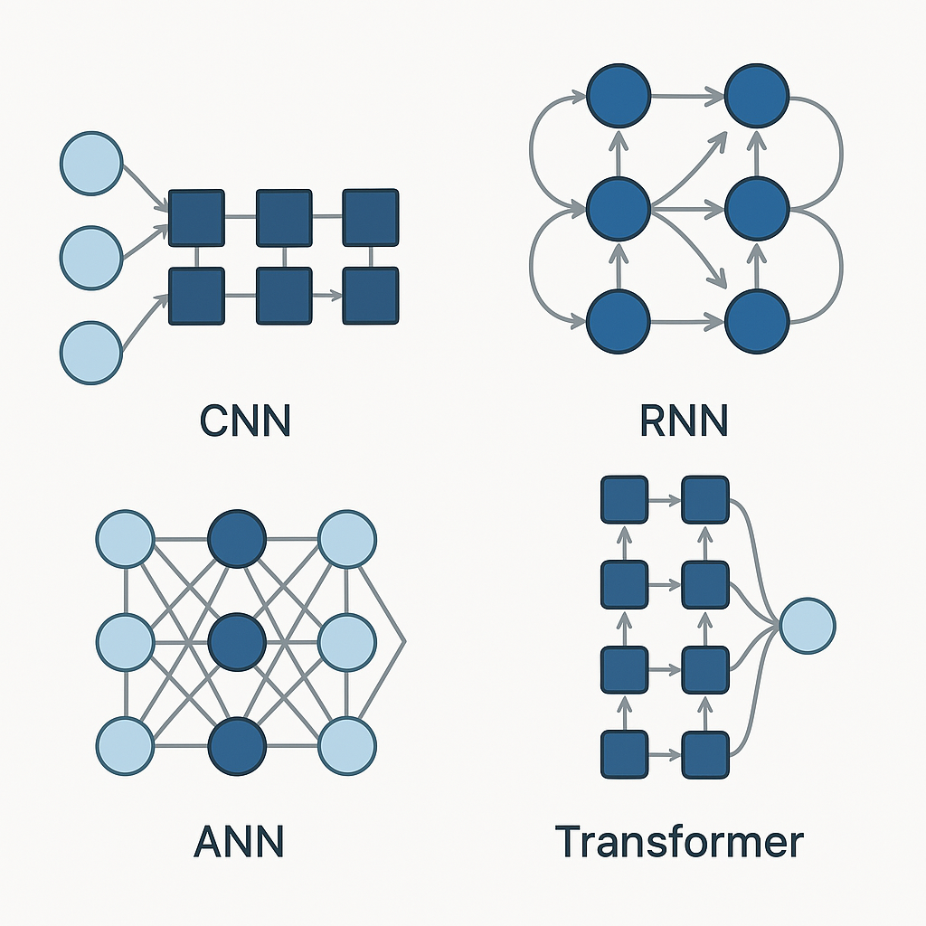 Principales arquitecturas de redes neuronales: MLP, CNN, RNN y Transformer